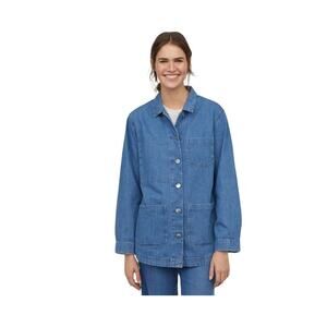 H&M Oversized Denim Utility Jacket Button Pockets Blue Womens Medium